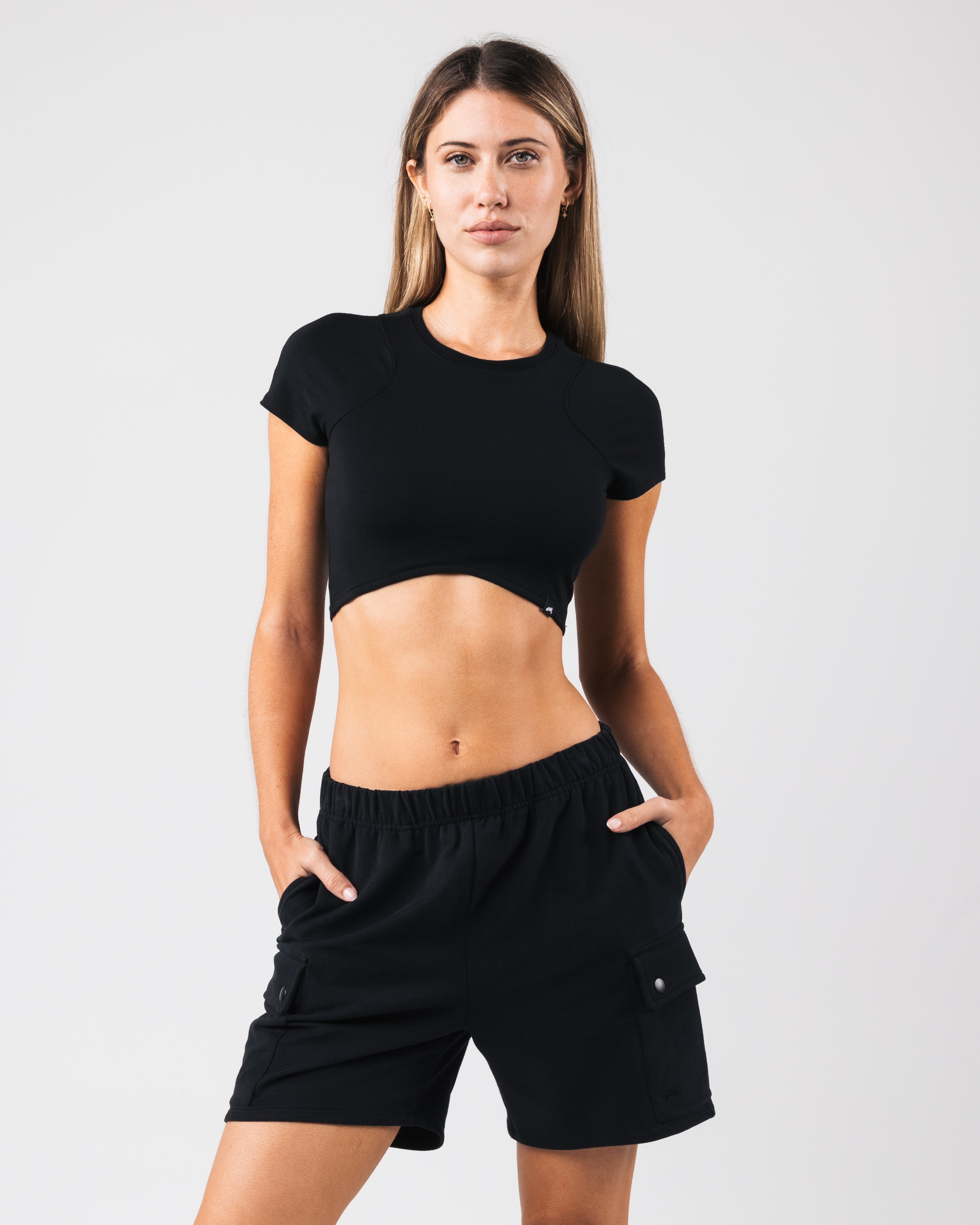 Angled Crop Tee - Black